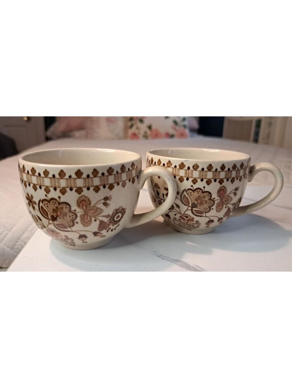 Vintage Set of 2 Johnson Bros Jamestown Brown Ironstone Cups-England